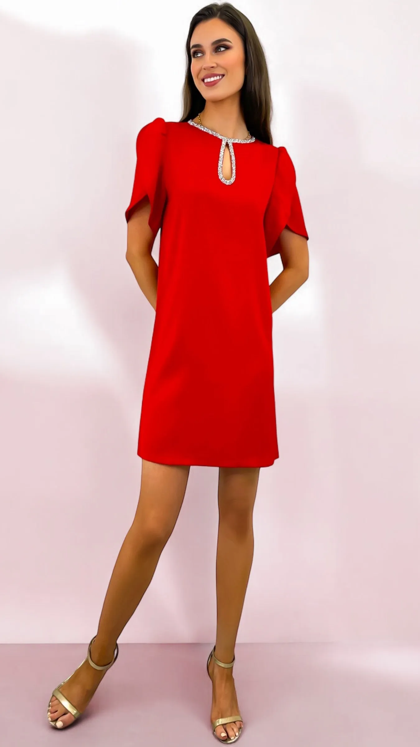 5-A1976 Monica Diamante Trim Shift Dress