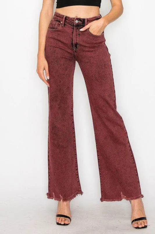 Artemis Vintage Plus Size - High Rise Flared Leg Jeans In Burgundy