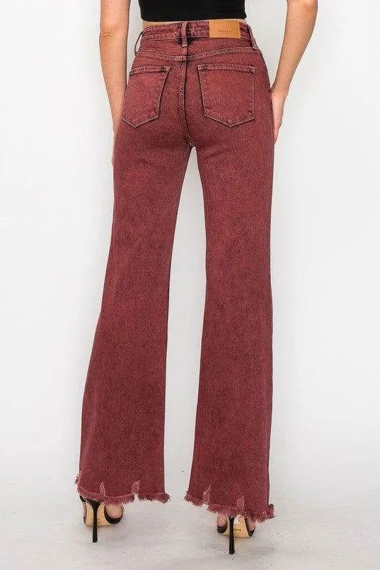 Artemis Vintage Plus Size - High Rise Flared Leg Jeans In Burgundy