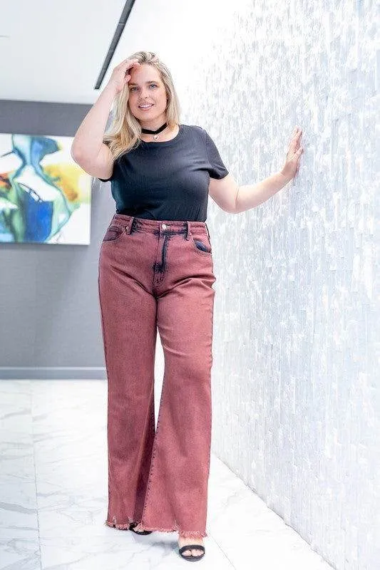 Artemis Vintage Plus Size - High Rise Flared Leg Jeans In Burgundy