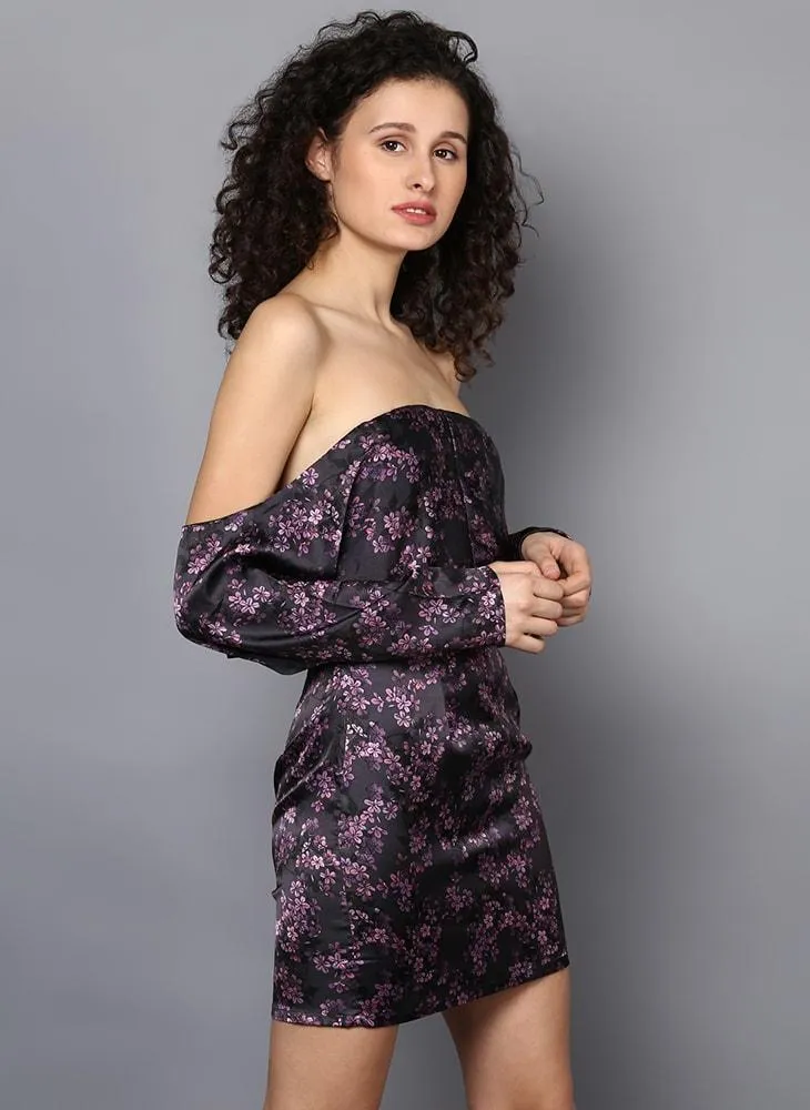 Bardot Loose Sleeve Printed Satin Dress