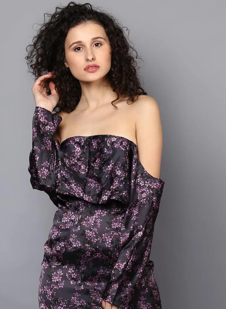 Bardot Loose Sleeve Printed Satin Dress