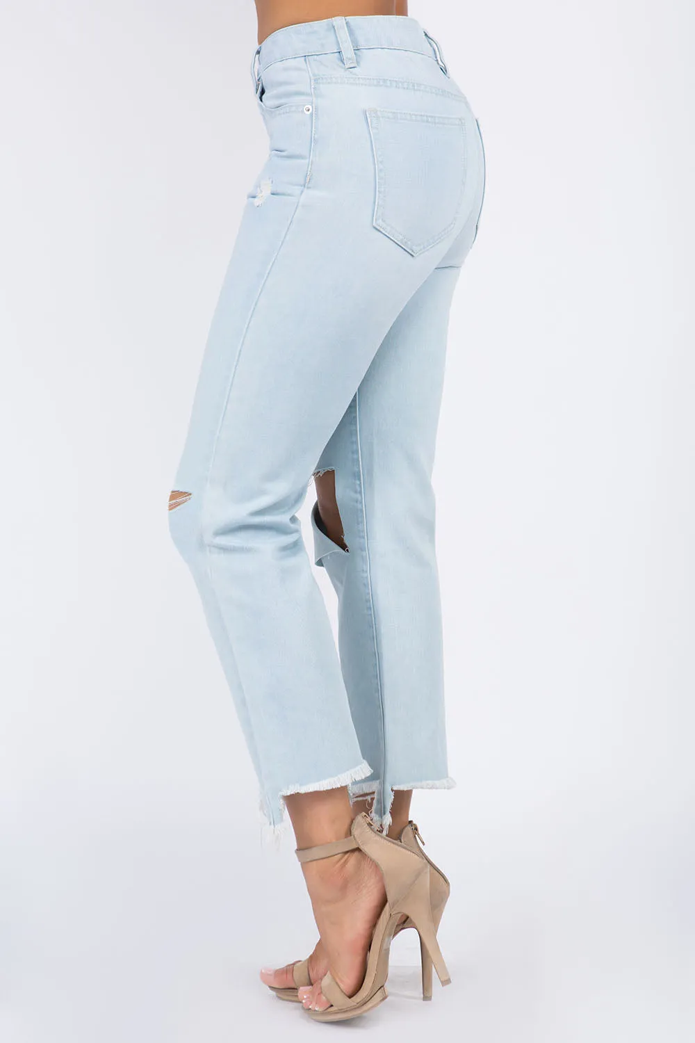 Blue Zone Planet |  American Bazi High Waist Distressed Raw Hem Jeans