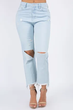 Blue Zone Planet |  American Bazi High Waist Distressed Raw Hem Jeans