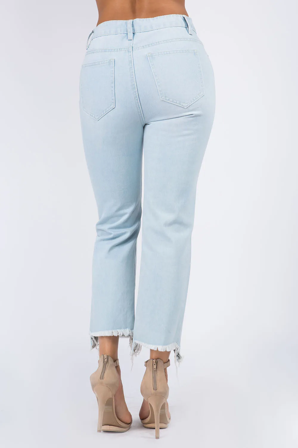 Blue Zone Planet |  American Bazi High Waist Distressed Raw Hem Jeans