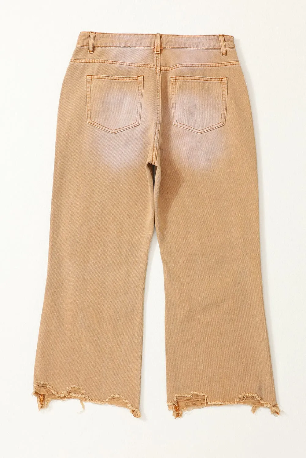 Brown Distressed Hollow-out Flared High Waist Denim Jeans