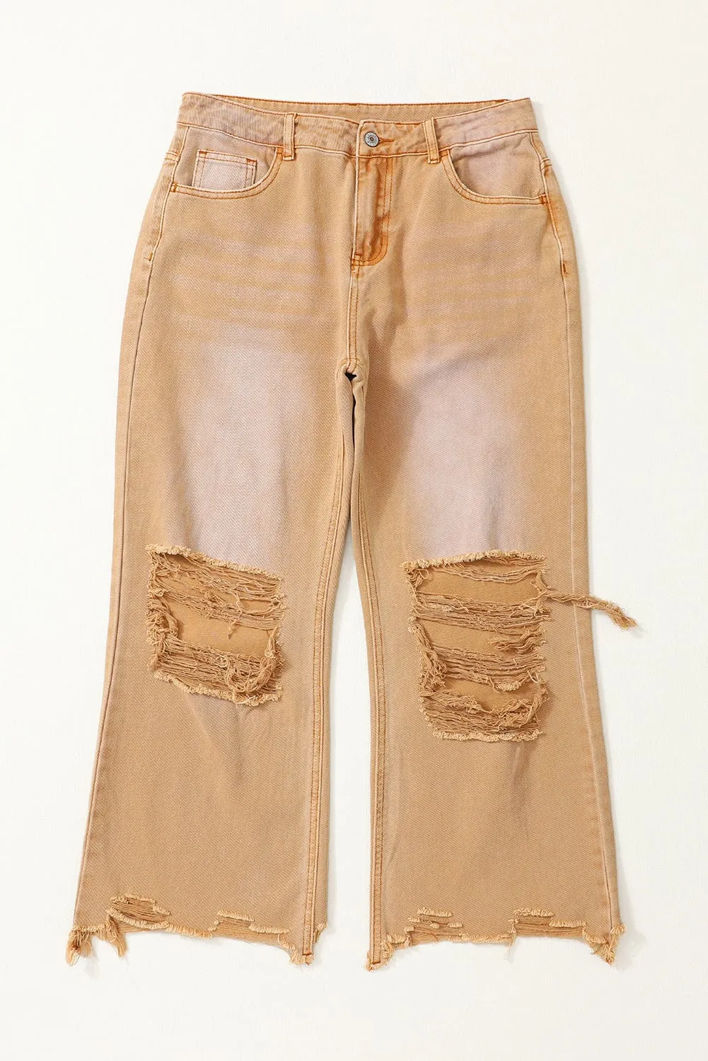 Brown Distressed Hollow-out Flared High Waist Denim Jeans