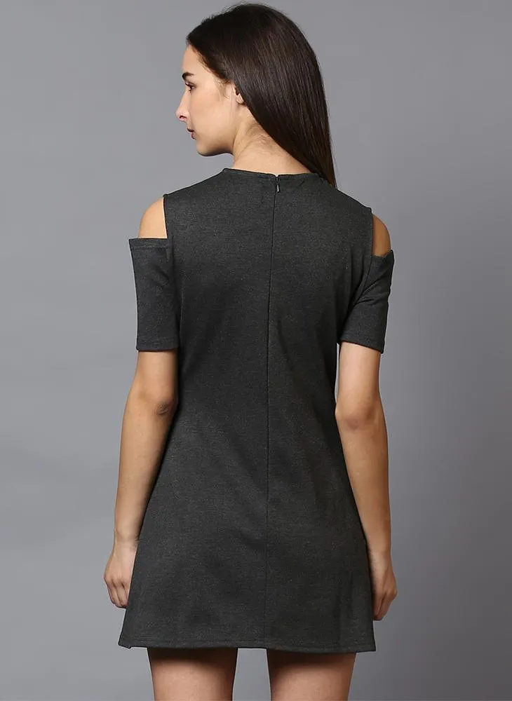 Cold Shoulder Front Embroidered Dress