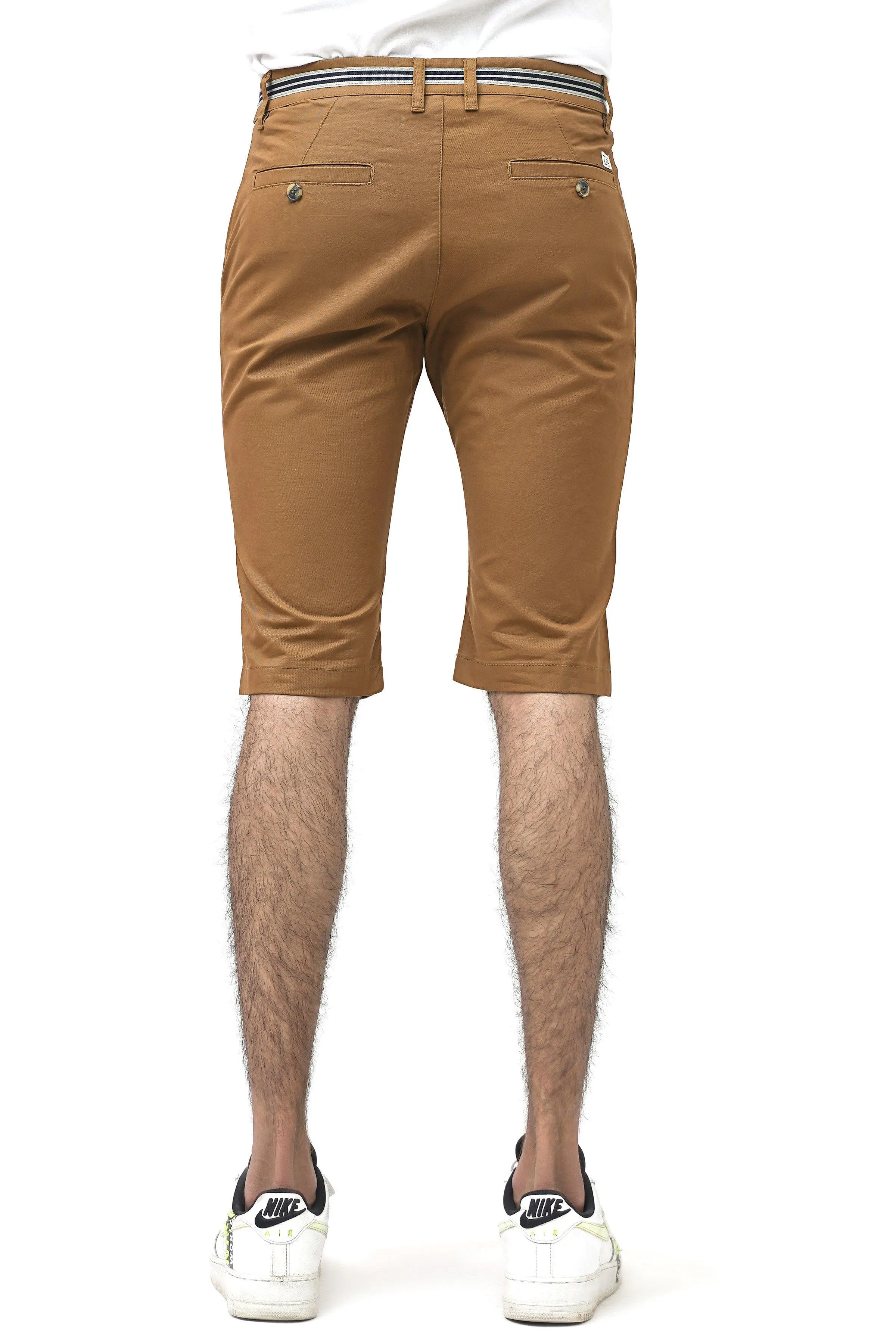 CROSS POCKET CHINO CAMEL SHORTS