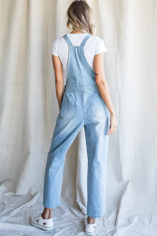 Distressed Denim Overalls