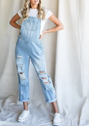 Distressed Denim Overalls