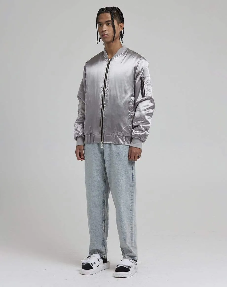 DON MEN'S SATIN BOMBER JACKET | SILVER