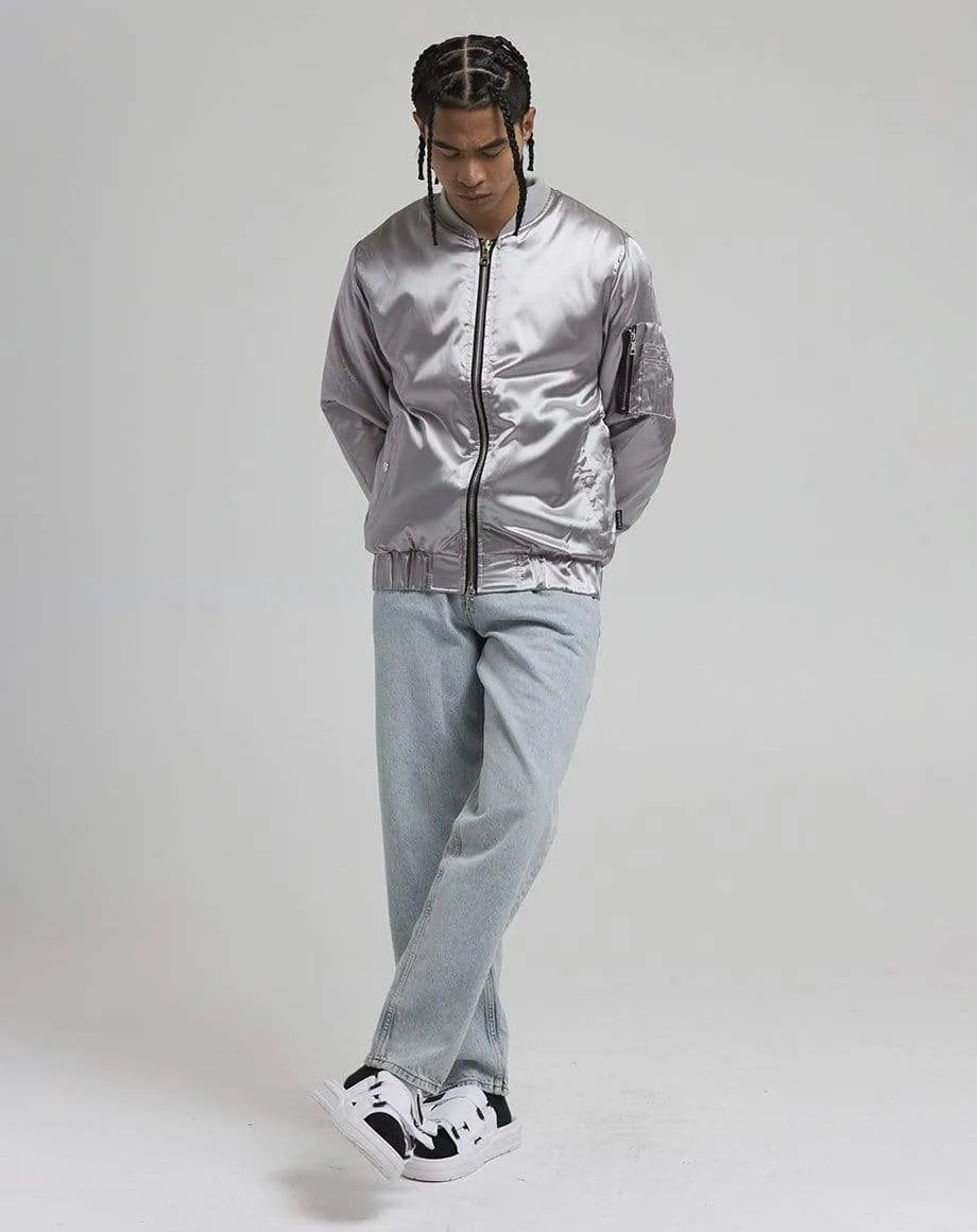 DON MEN'S SATIN BOMBER JACKET | SILVER