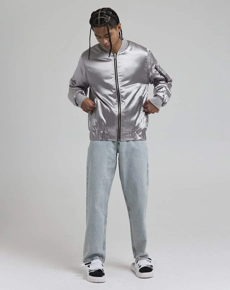 DON MEN'S SATIN BOMBER JACKET | SILVER