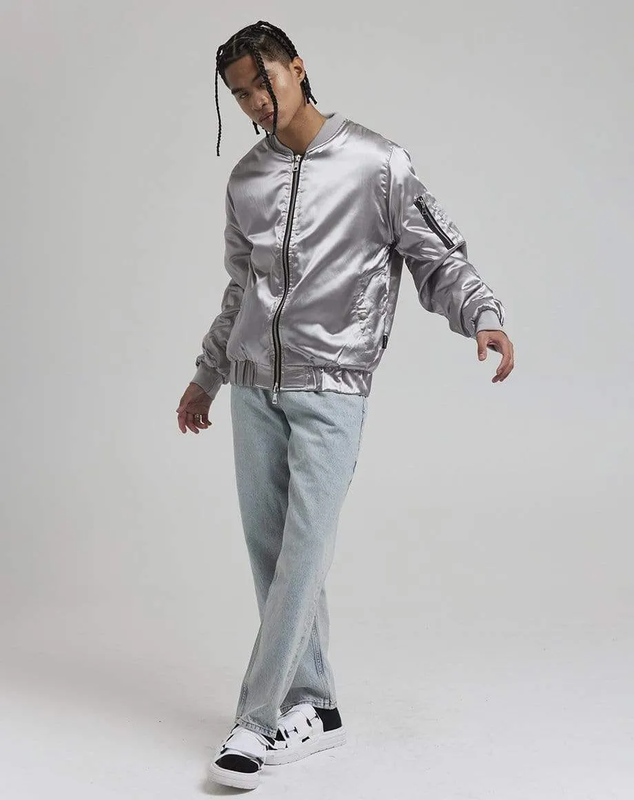 DON MEN'S SATIN BOMBER JACKET | SILVER