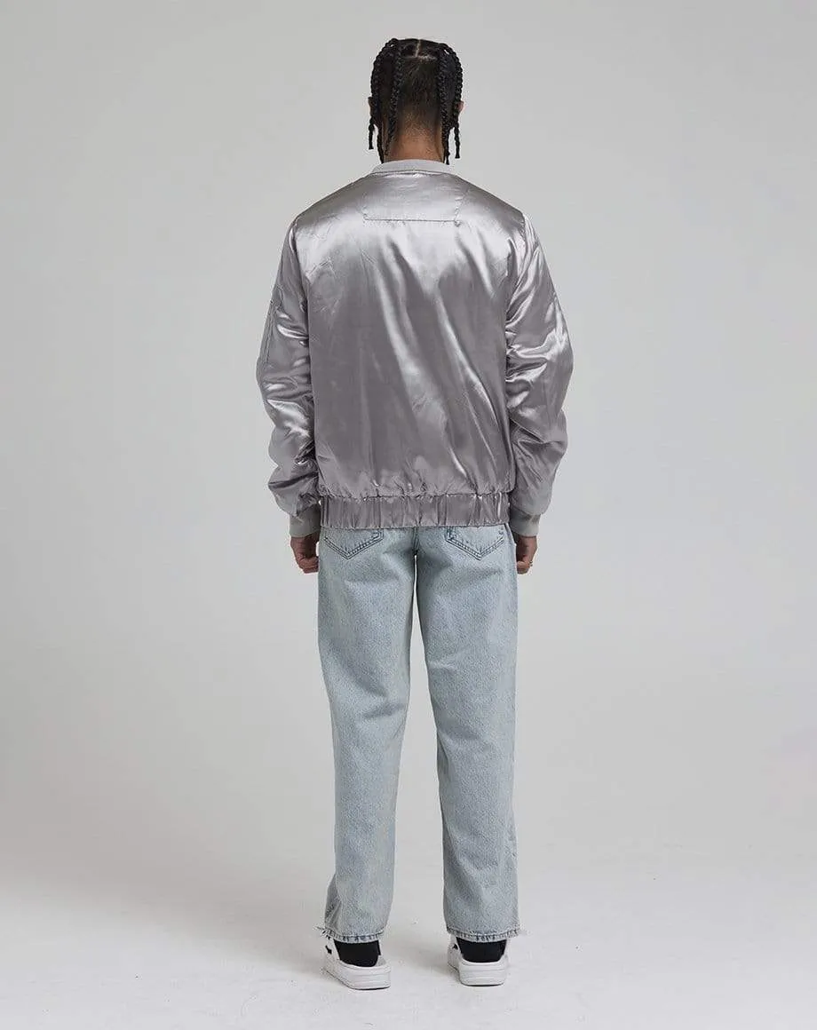 DON MEN'S SATIN BOMBER JACKET | SILVER