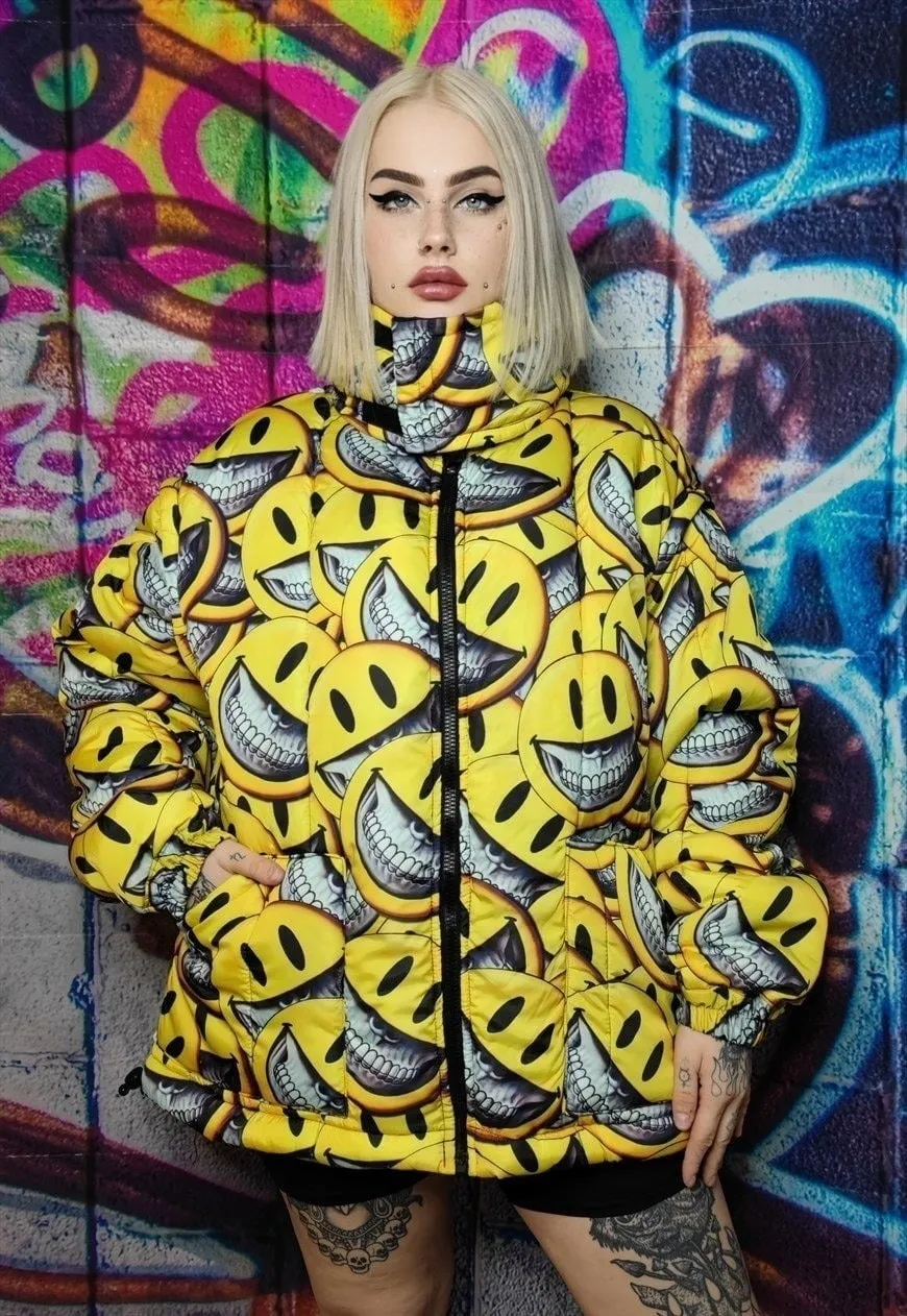 Emoji bomber jacket detachable grunge smile puffer yellow