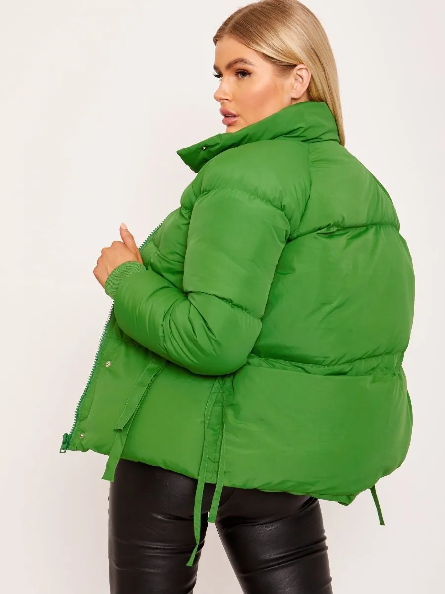 Erika D-Ring Tape Pockets Padded Puffer Jacket In Green