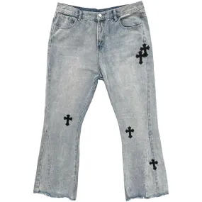 Flared Cross Patch Jeans