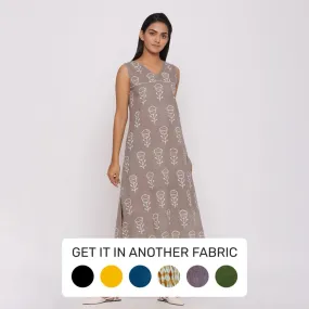 Grey Dabu Block Printed Cotton Shift Maxi Dress