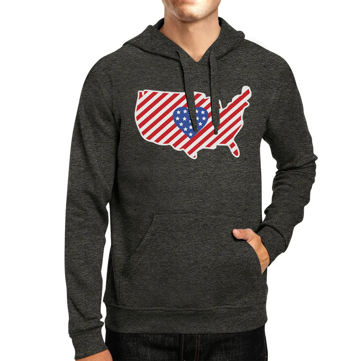 Heart USA Map With American Flag Unisex Dark Gray Pullover Hoodie