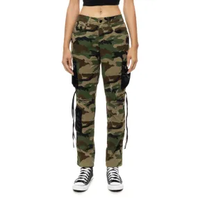 High Rise Relaxed Tapered Mixed Media Utility Twill Pants - Wood Camo