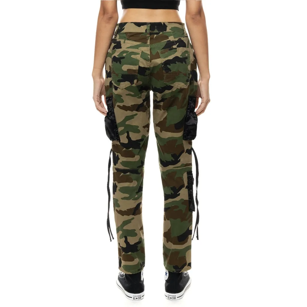 High Rise Relaxed Tapered Mixed Media Utility Twill Pants - Wood Camo