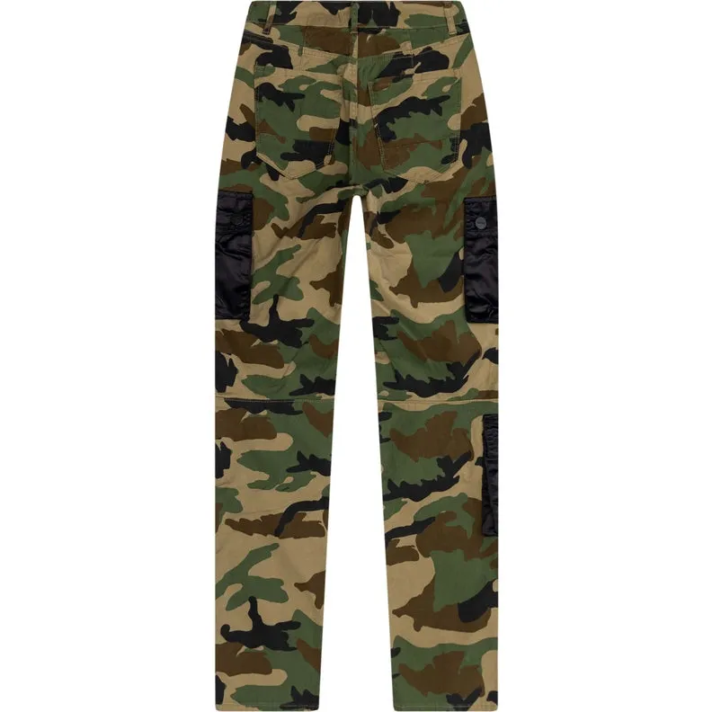 High Rise Relaxed Tapered Mixed Media Utility Twill Pants - Wood Camo