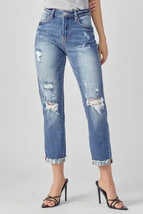 High Waisted Ripped Boyfriend Jeans