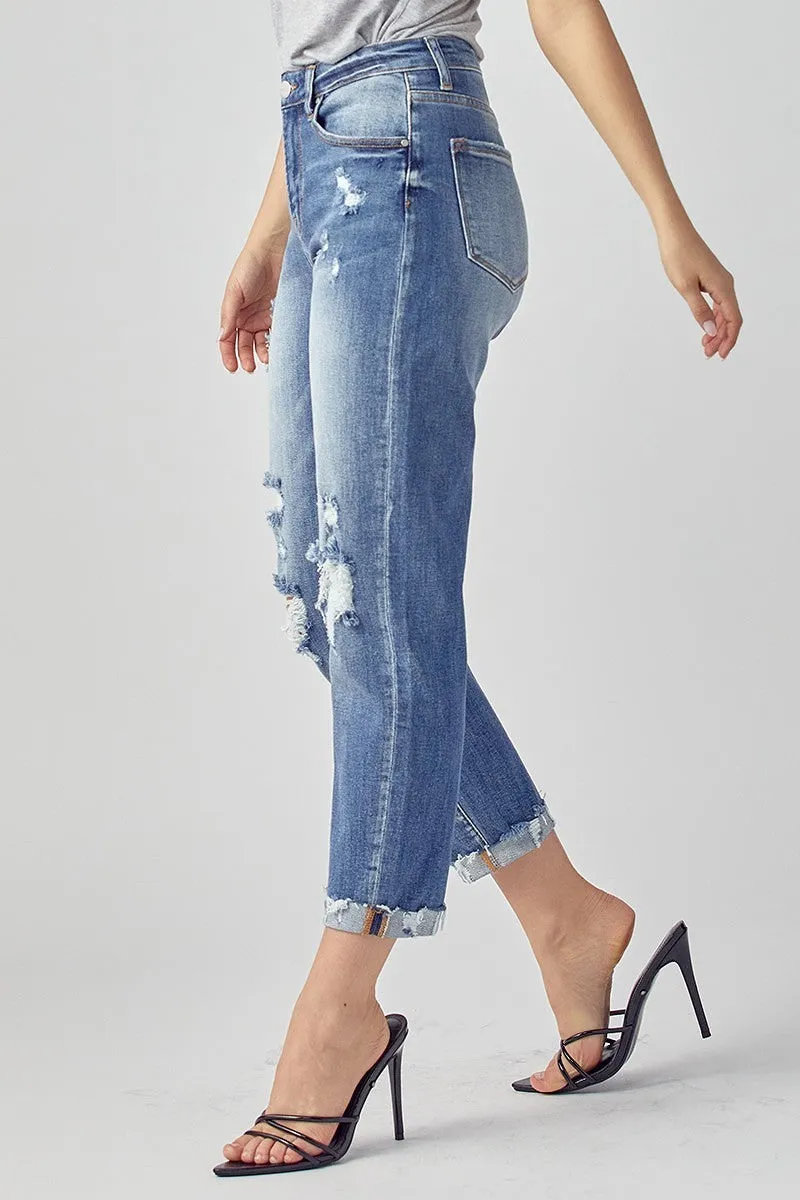 High Waisted Ripped Boyfriend Jeans