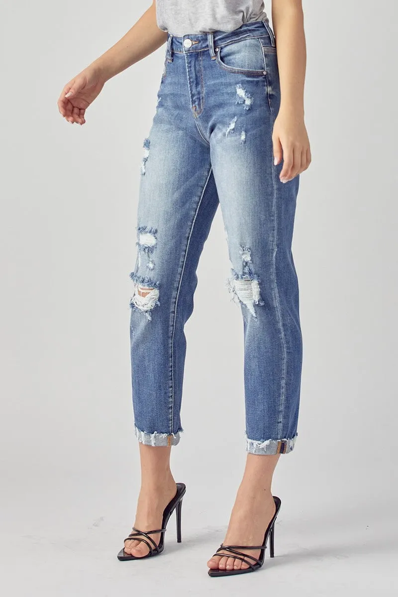 High Waisted Ripped Boyfriend Jeans