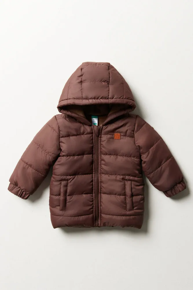 Hooded Puffer Jacket Brown