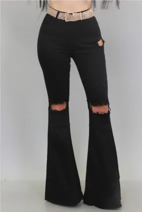 In a Rip Black Distressed Bell Bottoms