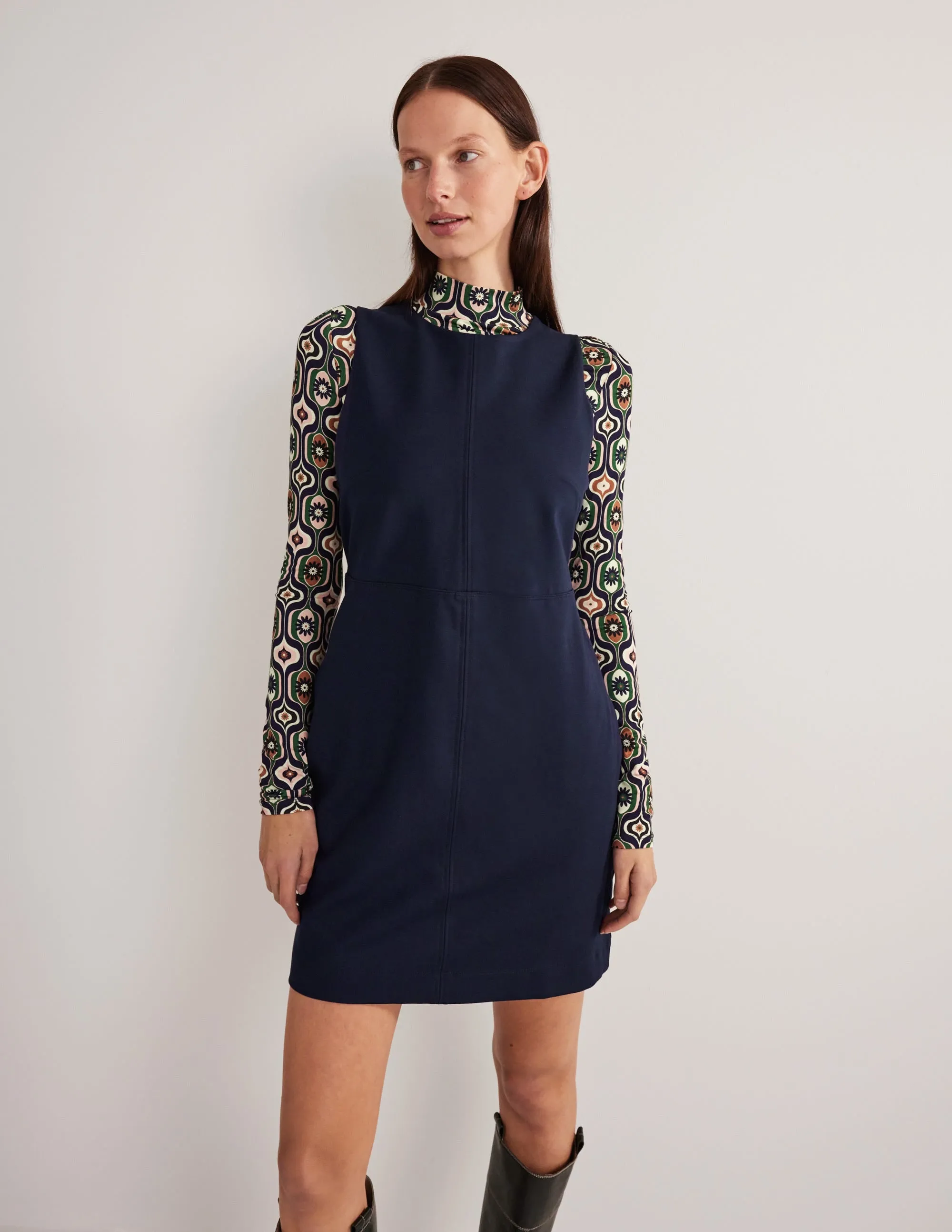 Jersey Mini Shift Dress-Navy