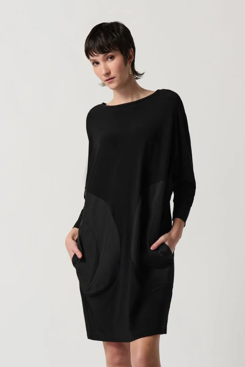 Joseph Ribkoff Black Circle Motif Dolman Sleeve Shift Dress 234159