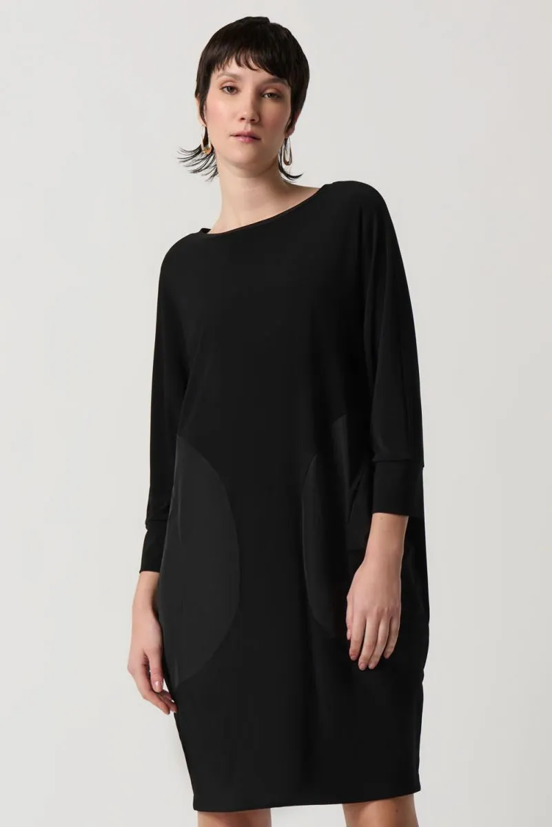 Joseph Ribkoff Black Circle Motif Dolman Sleeve Shift Dress 234159