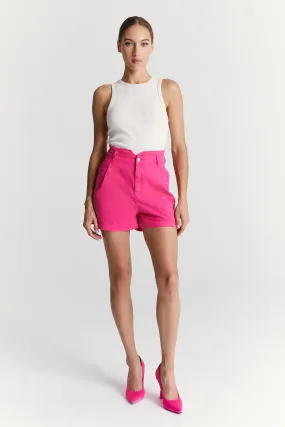 Judy - High Waist Paperbag Chino Shorts - Pink