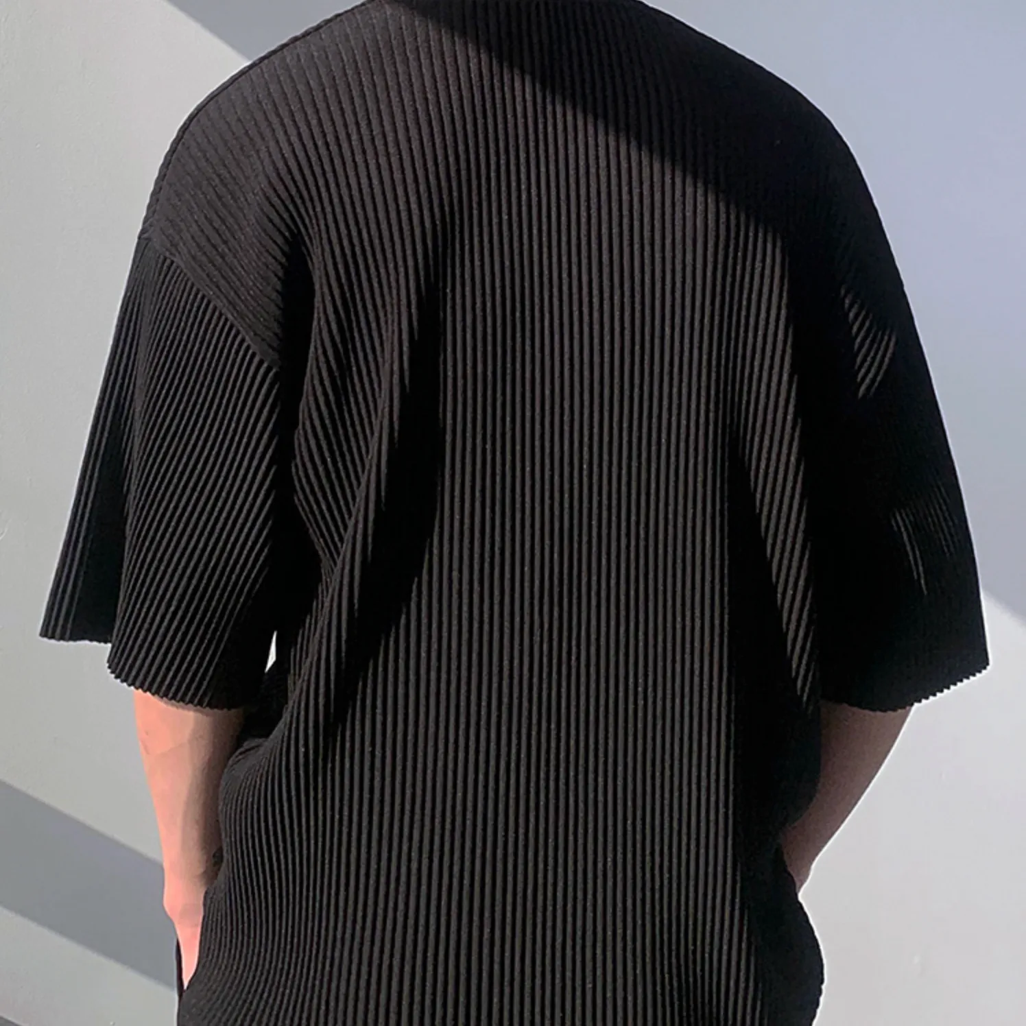 [Korean Style] Black Pleated Loose-Fit T-shirts