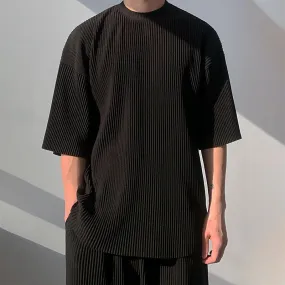 [Korean Style] Black Pleated Loose-Fit T-shirts