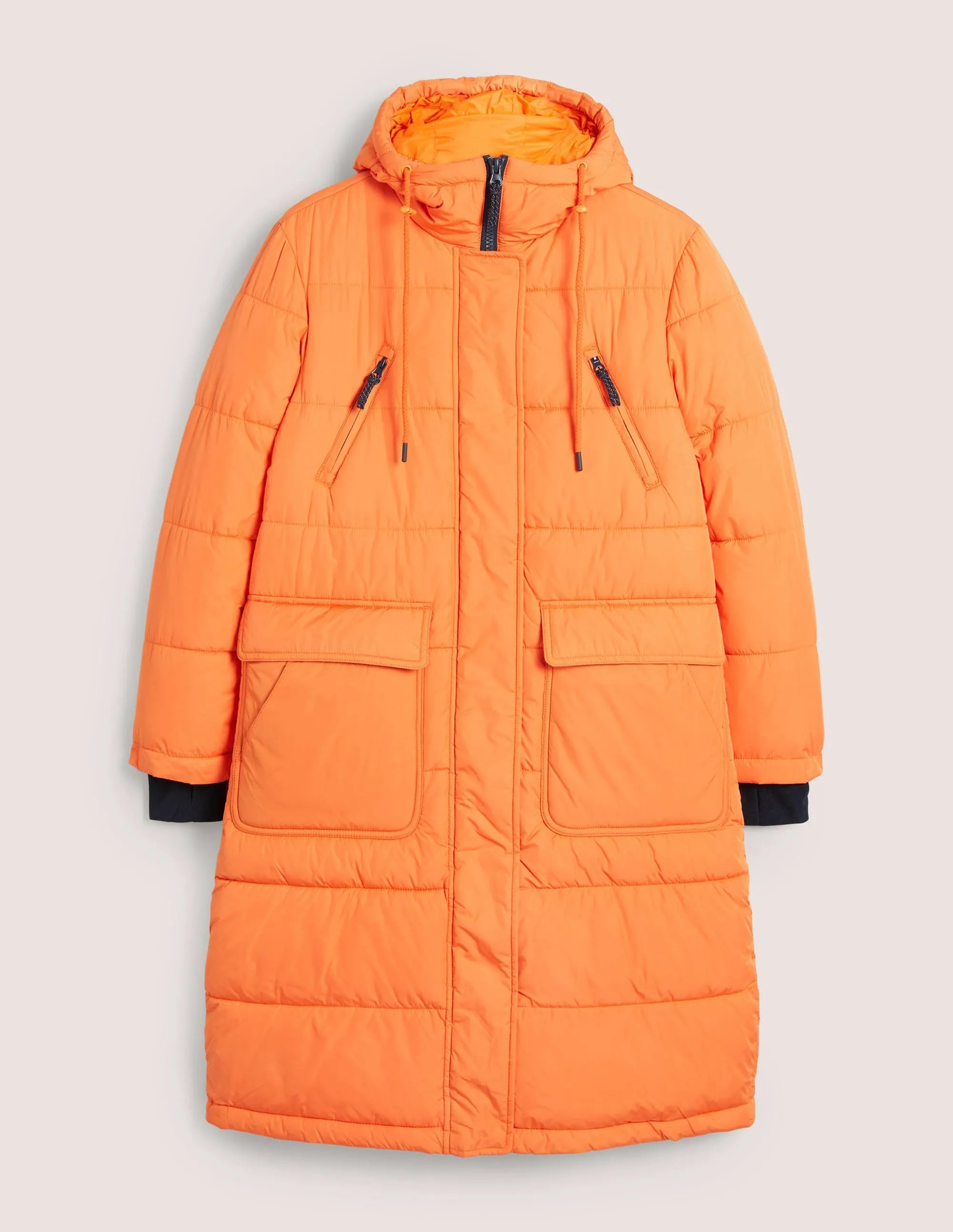 Longline Hooded Puffer Coat-Fire Opal