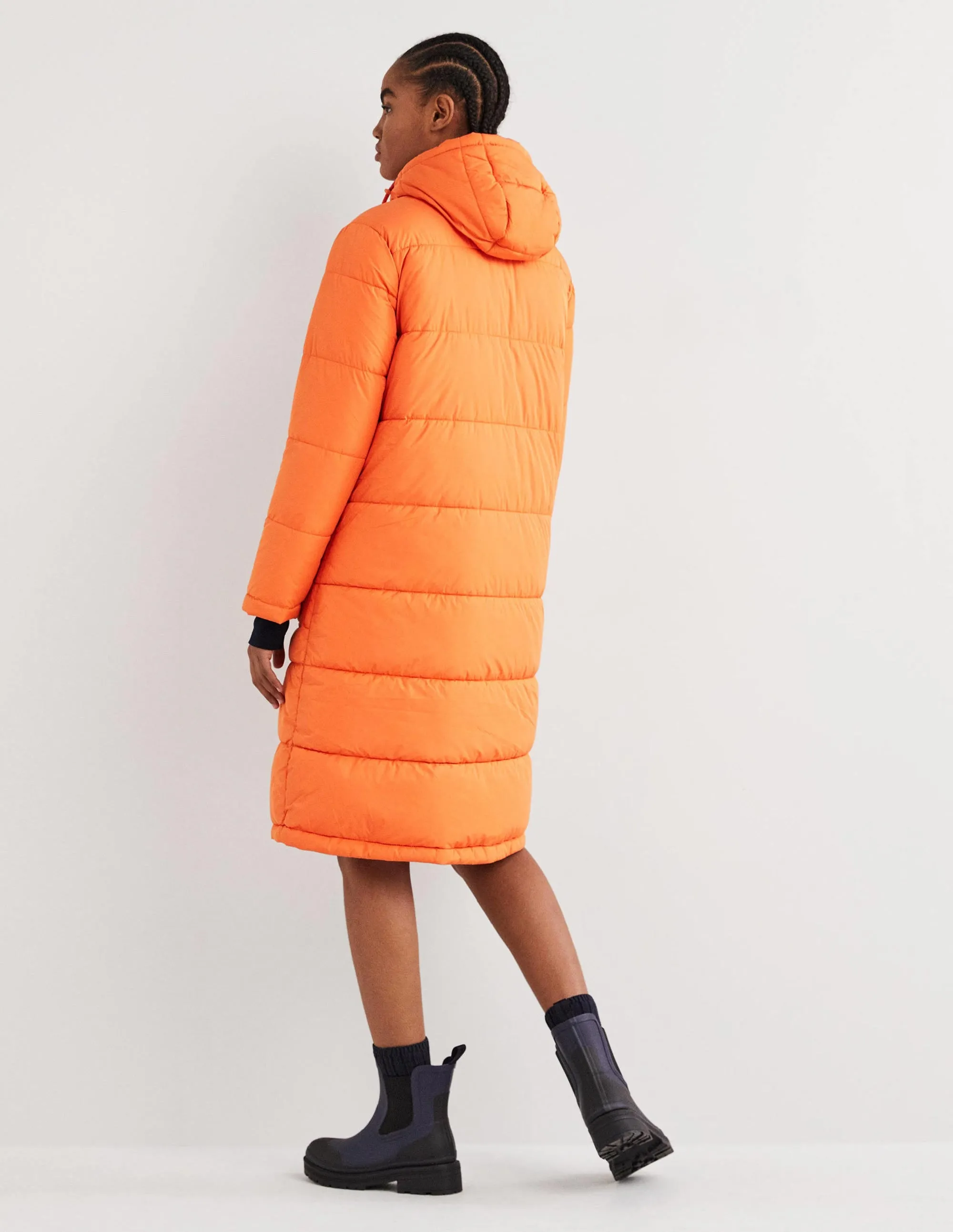 Longline Hooded Puffer Coat-Fire Opal