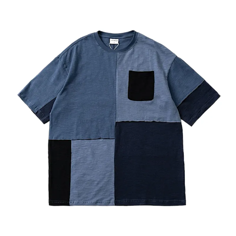 Loose fit patchwork cotton slub tee