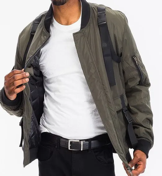 Men's Black Tactical Utility Style Long Sleeve Jacket