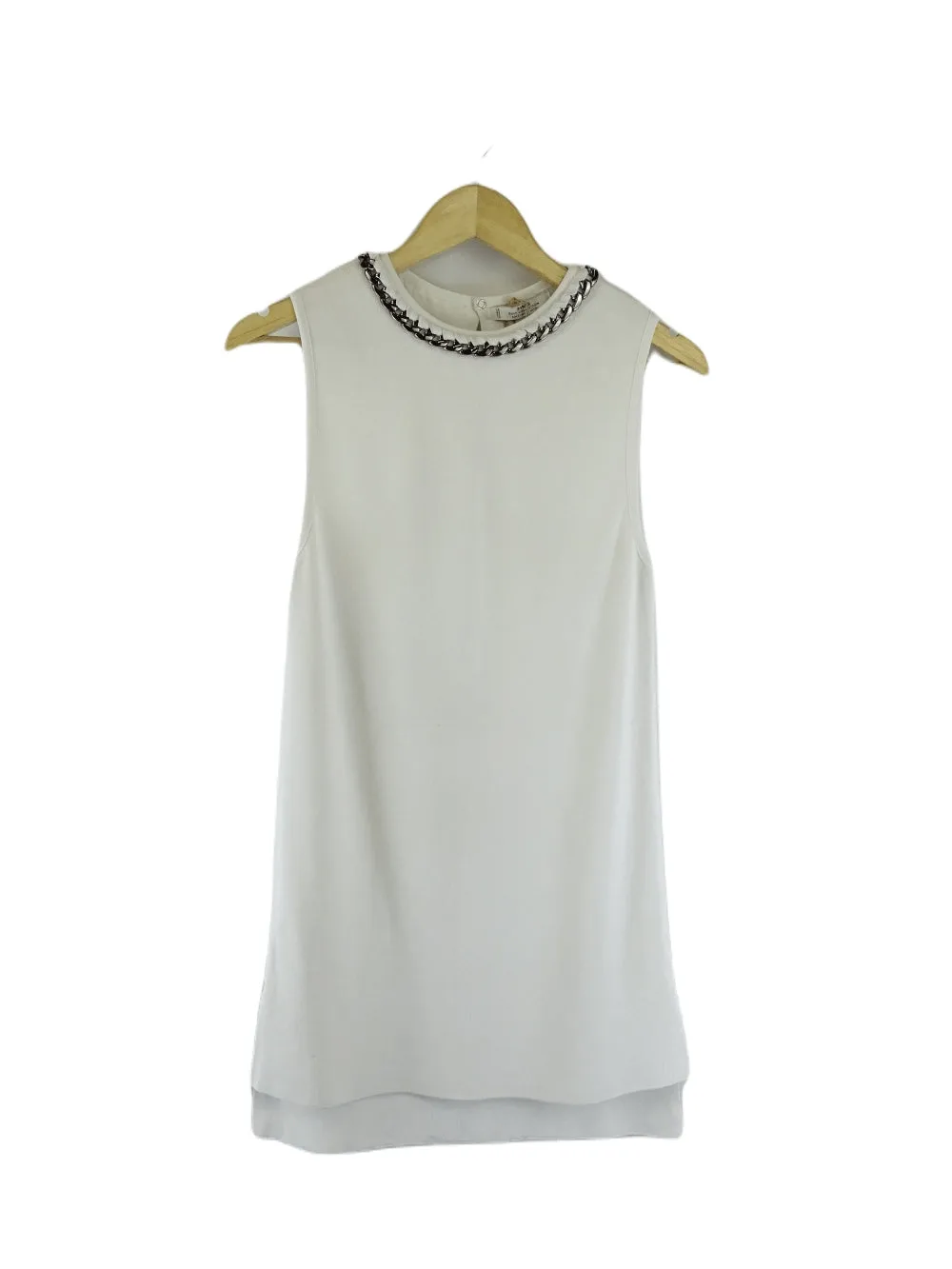 MNG White Shift Dress with Chain Neckline Detail S