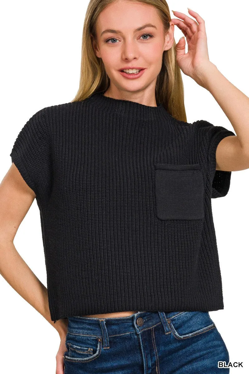 Mock Neck Short Sleeve Cropped Sweater