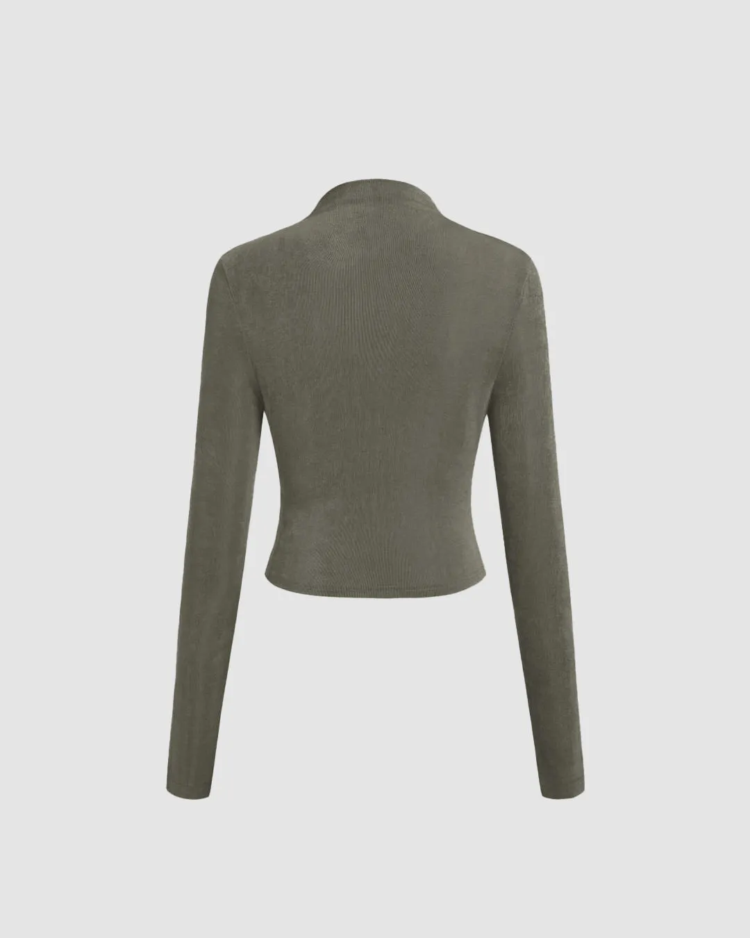 Modely Mock Neck Ruched Long Sleeve Green Top