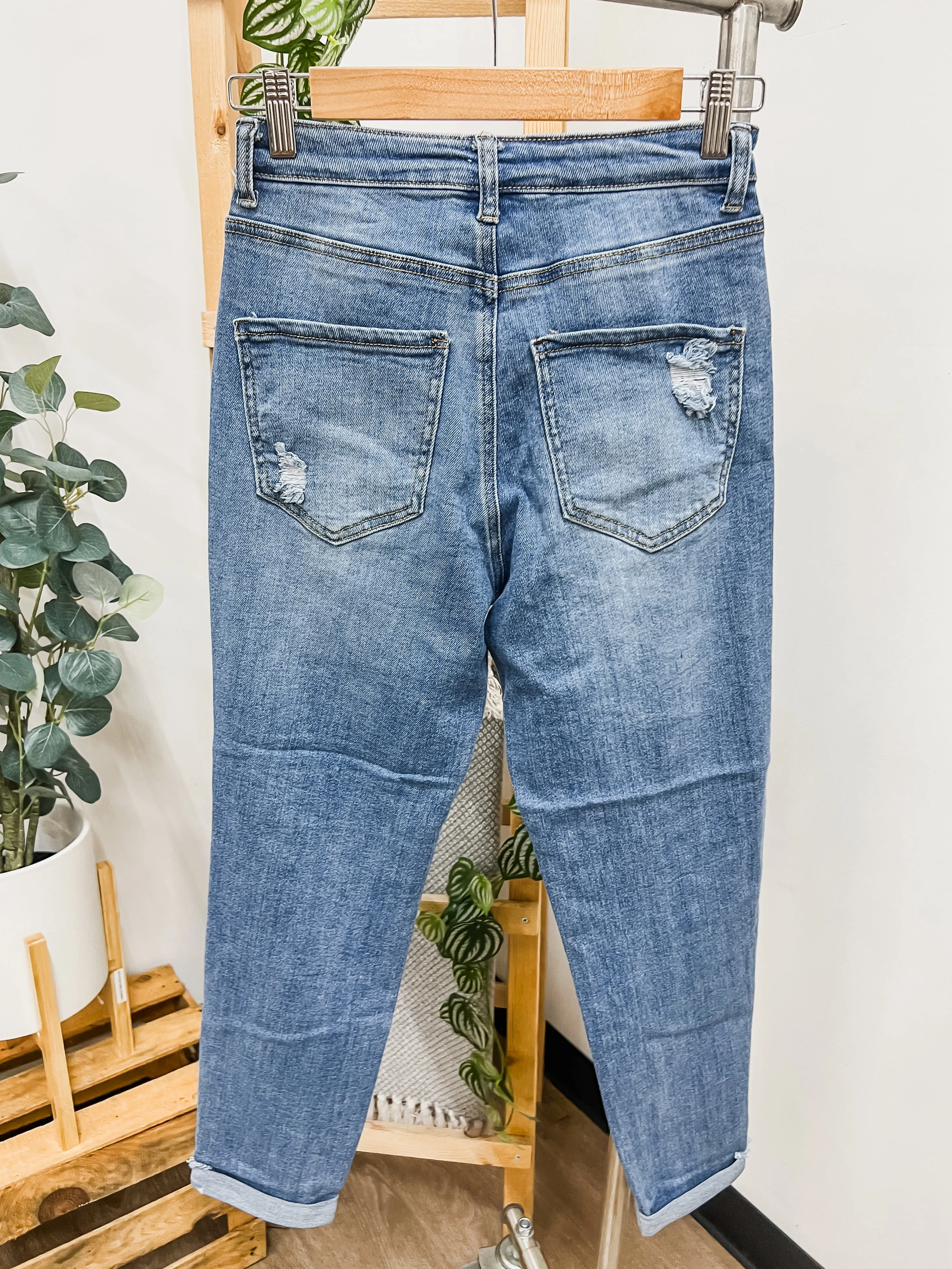 Mona Distressed Stretch Mom Jeans