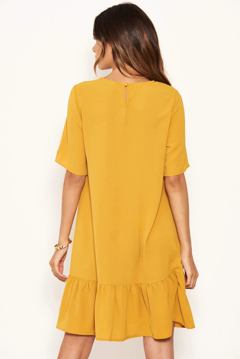 Mustard Frill Hem Shift Dress