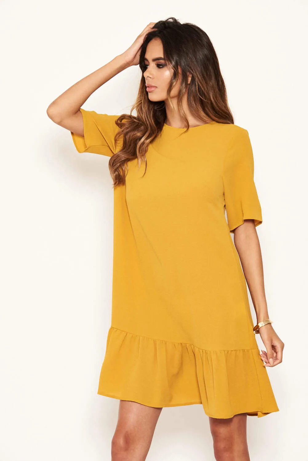 Mustard Frill Hem Shift Dress