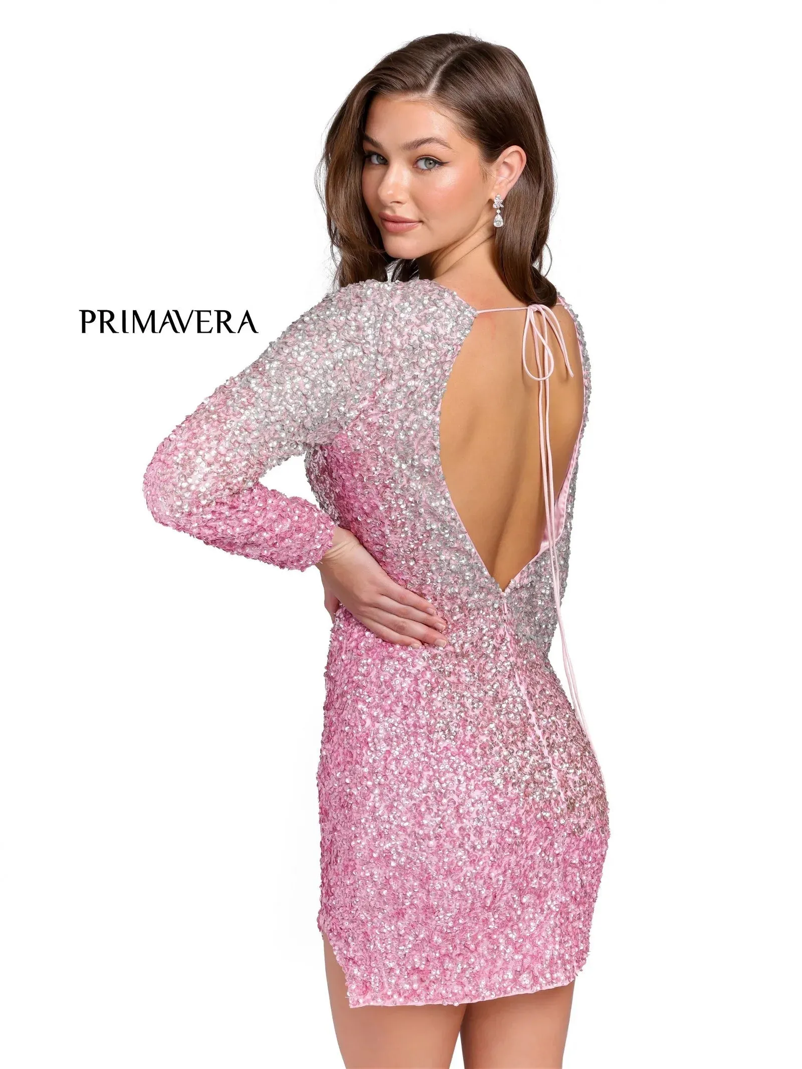 Primavera Couture 3819 Size 16 Pink Short Homecoming Dress Fitted Sequin Cocktail Dress